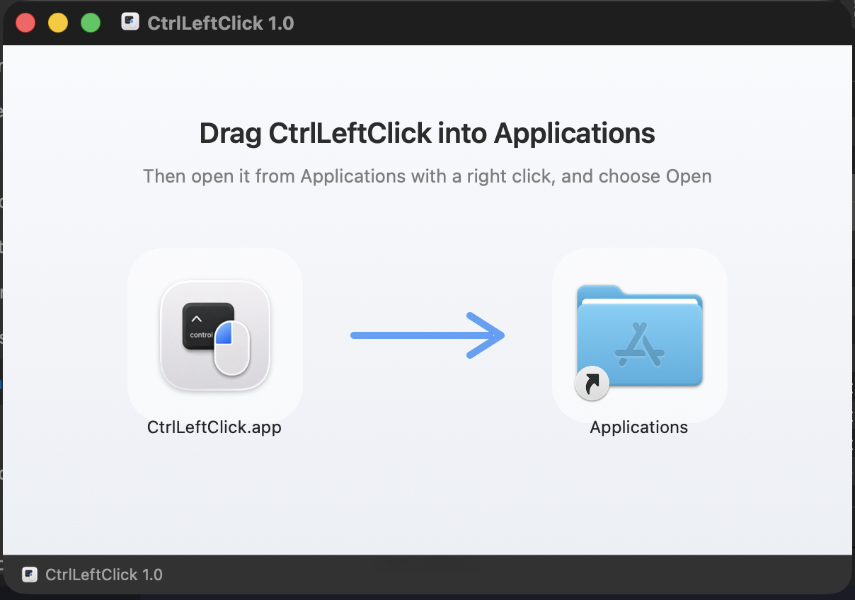 Dragging CtrlLeftClick into the Applications folder